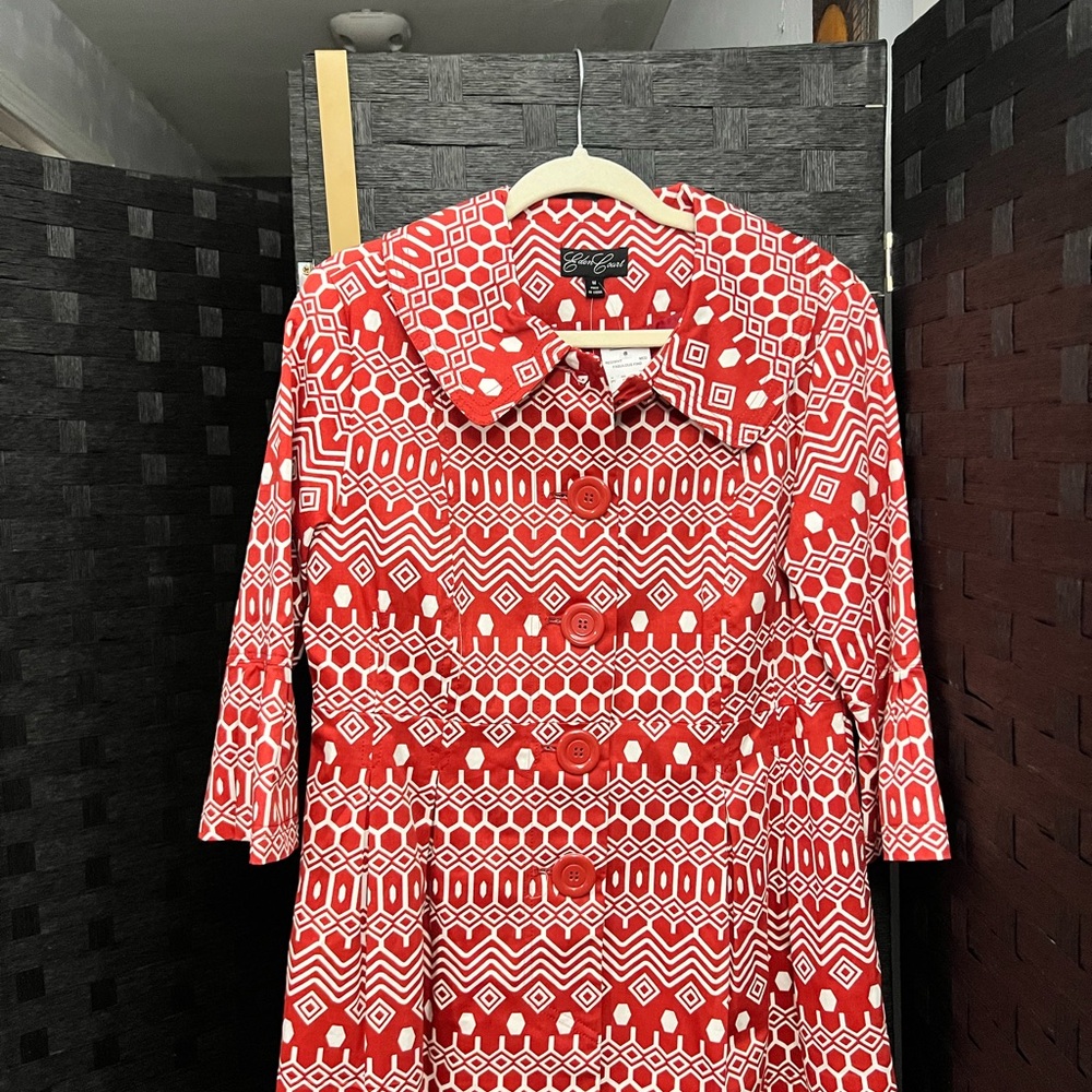 Chic Red Patterned Women's Coat